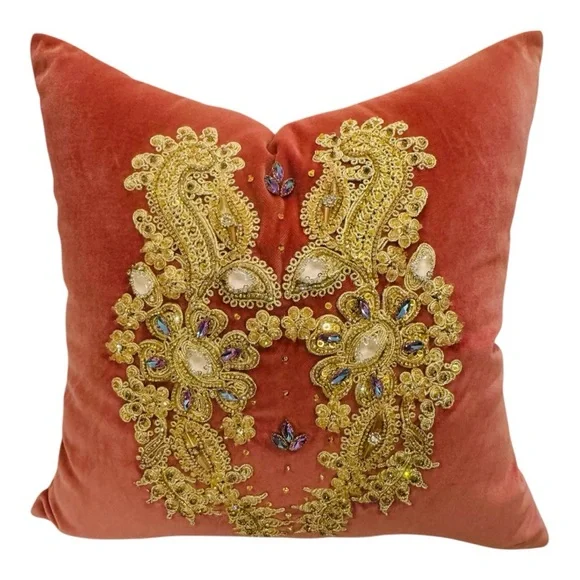 Regal Rose Embroidered Velvet Pillow